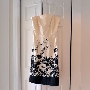 Women’s Ann Taylor Black and Cream Floral Strapless Cocktail Dress, size 4
